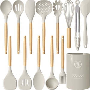 oannao 14-Piece Silicone Cooking Utensils Set With Wooden Handles