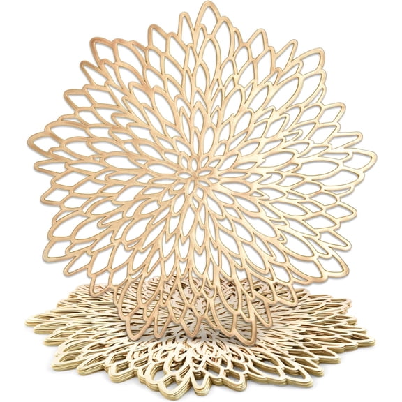 Arcticwind 10-Pack Gold Furonghua PVC Placemats 15 inch Table Place Mats Bulk Decorative Washable and Wipeable Kitchen Place Mat for Table Settings Holiday Wedding Dinner Table Decoration Mat