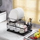 thumbnail image 5 of Escurridor de platos de 2 niveles con bandeja de goteo, portavasos y escurridor de platos con gran capacidad para cubiertos de cocina (negro), 5 of 5