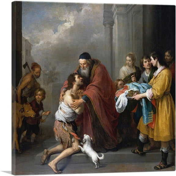 ARTCANVAS Return Of The Prodigal Son 1667 Canvas Art Print by Bartolome Esteban Murillo - Size: 18" x 18" (0.75" Deep)
