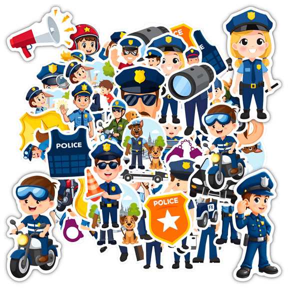 35pcs-50pcs Cute Stationery Stickers Police Kids Sticker Toy Funny Stickers for Laptop Phone