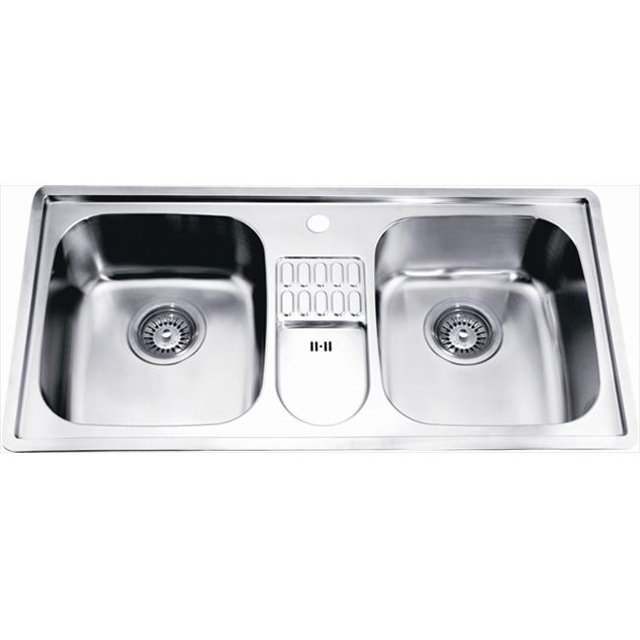 Dawn Kitchen CH365 Top Mount Double Bowl Sink With Drain Board And 1 Hole