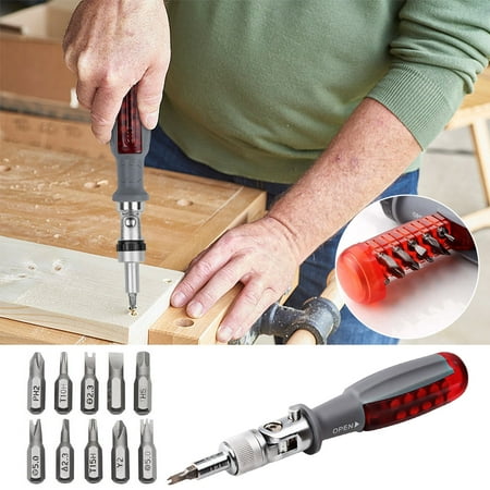 

Ratcheting Screwdriver With Magnetic Bit Ratchet Multi Bit Set 10 In 1 Screwdriver Small Pocket Stubby Design Clearance