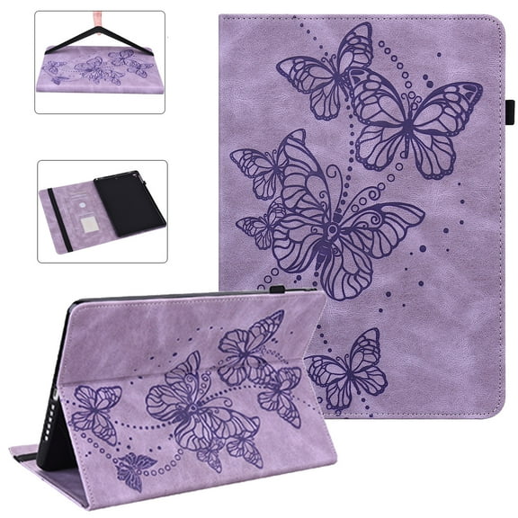 Galaxy Tab A8 10.5 Case 2021, Cover for SM-X200/X205, Allytech Slim Embossed Butterfly Pattern PU Leather Anti-Shock Stable Stand Case with Card/Pen Holder for Samsung Tab A8 10.5" 2021, Purple