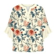 thumbnail image 4 of Sijiajgjfu Boho Floral Print Summer Tops for Women 3/4 Ruffle Bell Sleeve Hide Belly Shirts Henley V Neck Casual Dressy Blouses Multicolor XXL, 4 of 5