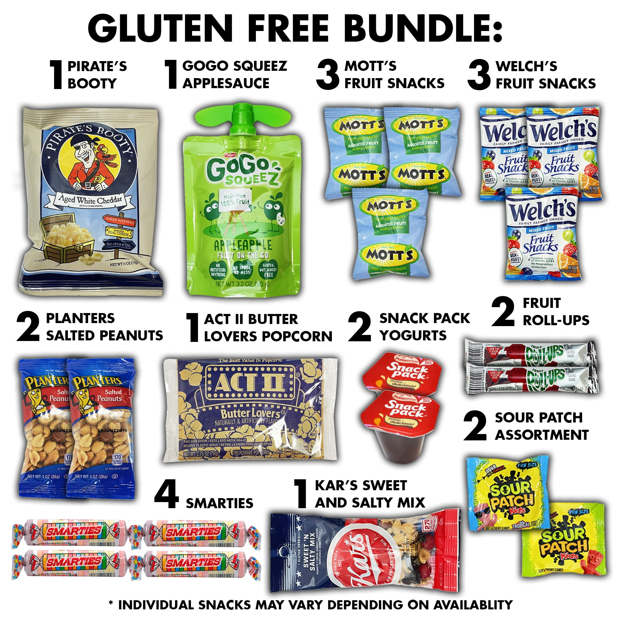 Fun Flavors Box Gluten Free Snacks Care Package - 20 Snacks Variety Assortment of Chips, Fruit Snacks, Applesauce, Popcorn Snack Gift Box
