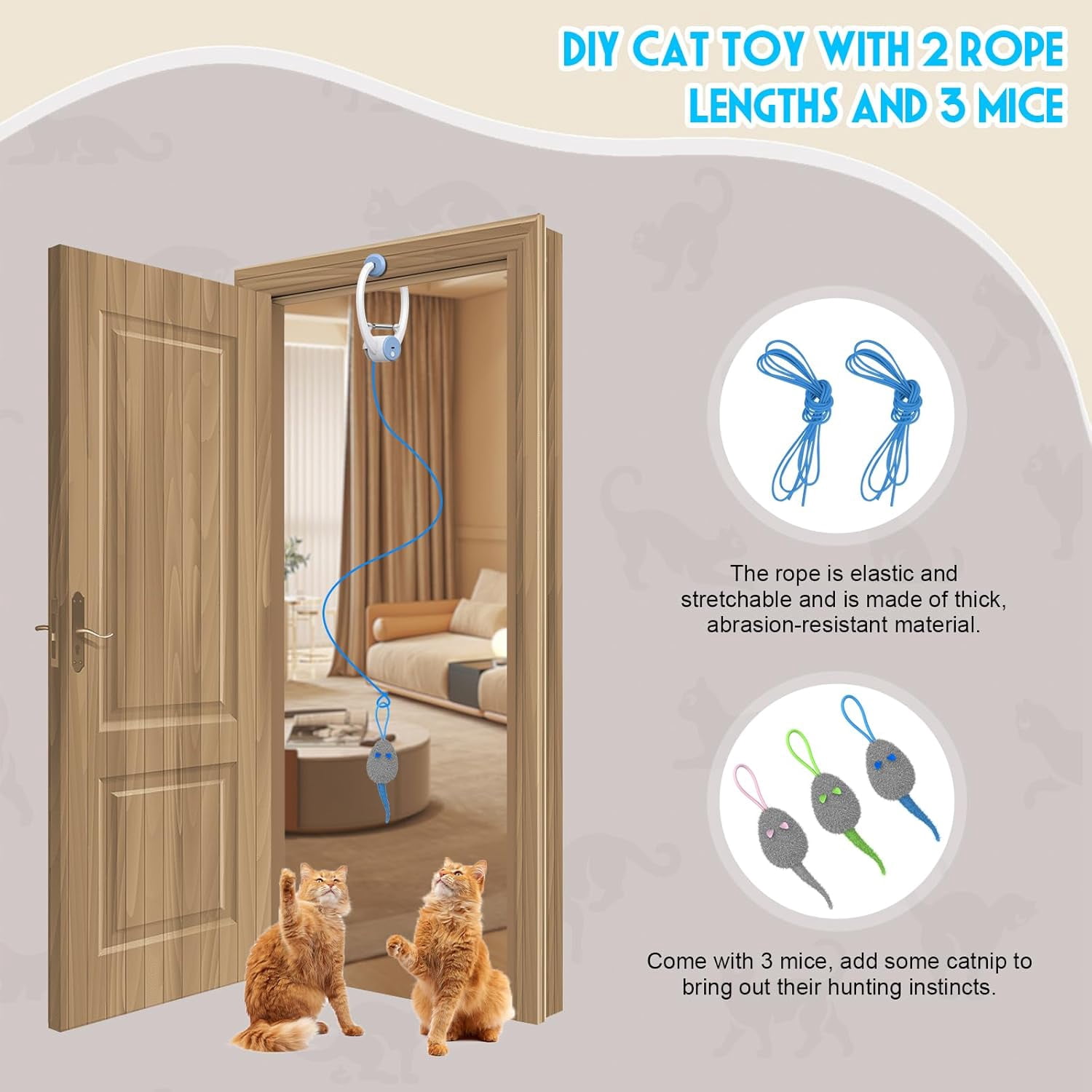 Cat Toys Interactive for Indoor Cats,Enrichment Stimulation Toys, Electric Hanging Door Clip Kitty Toy,Automatic Retractable Play Chase Exercise Feather Toys for Bored Indoor Adult & Kitten Cats.