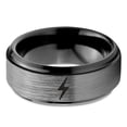 thumbnail image 2 of Tungsten Flash Thunder Lightning Bolt Band Ring 8mm Men Women Comfort Fit Black Step Bevel Edge Brushed Gray Polished, 2 of 4