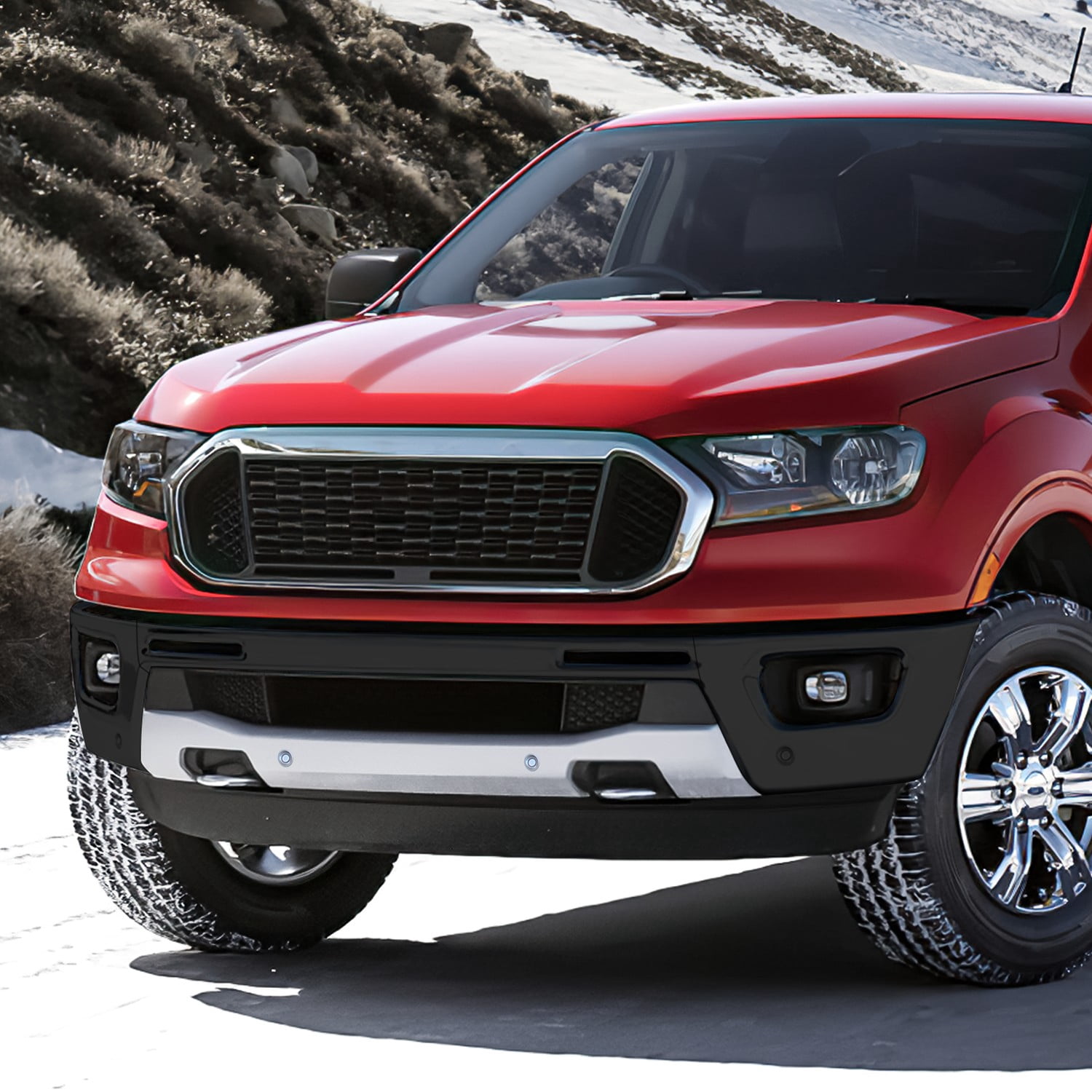DNA Motoring for 2019-2024 Ford Ranger Front Bumper Face Bar w/ Sensor Holes Black Steel