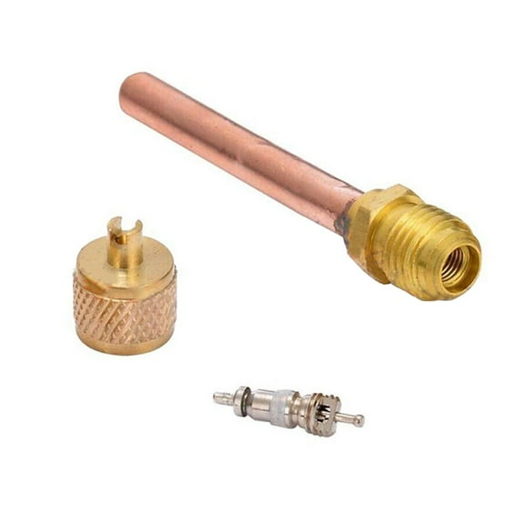 2 Pcs Service Access Valve 1/4\" SAE x 1/4\" OD x 78mm Stem Core AC Refrigeration