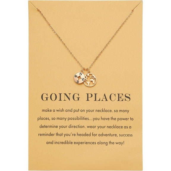 SRWEHG-Dainty 18K Gold Plated Compass World Map Pendant Necklace Graduation Gift for Friends