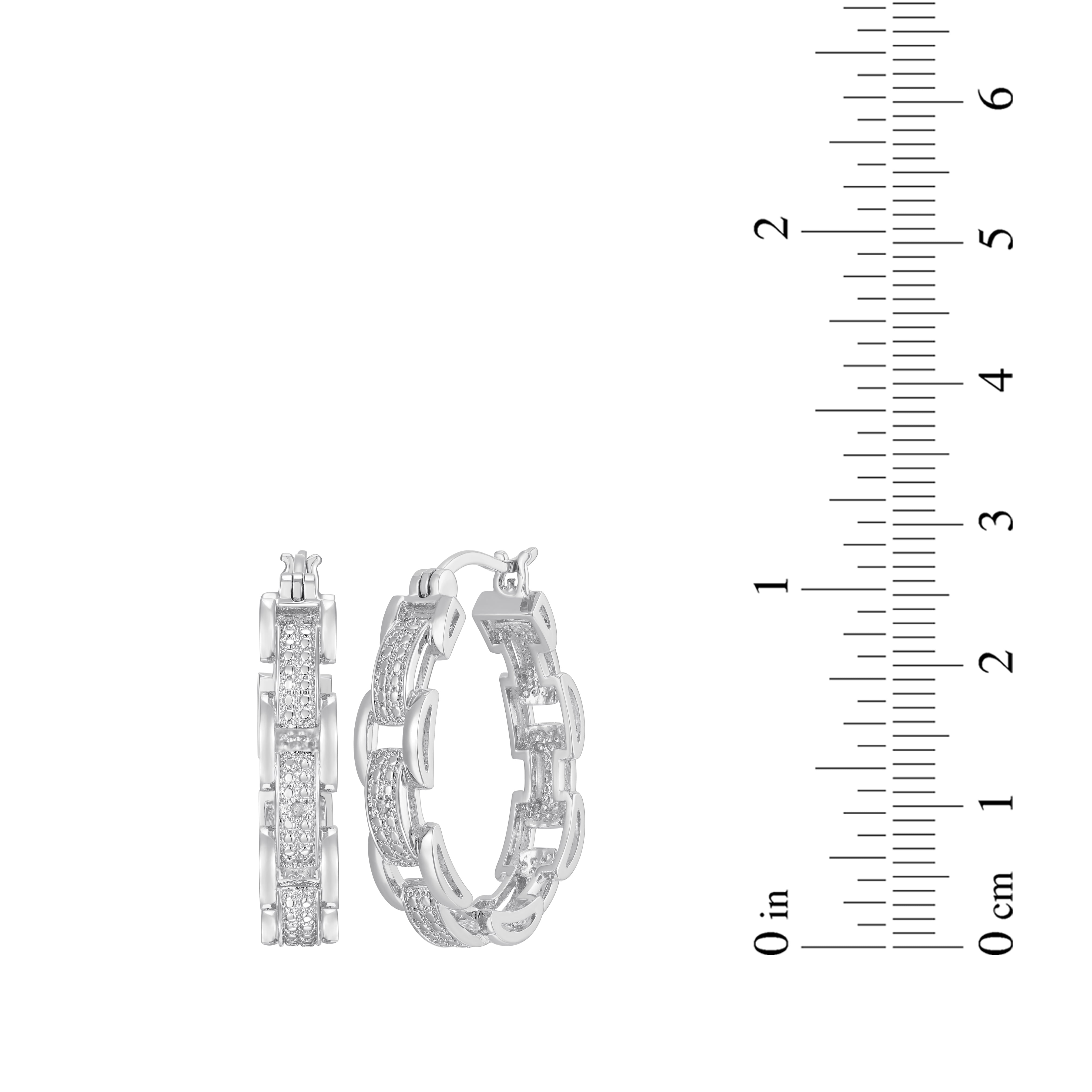 Forever Facets Silvertone Diamond Accent Chunky Link Hoop Earrings in Rhodium over Bronze, Adult Female