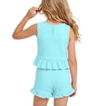 thumbnail image 6 of Amidoa Girls 2 Piece Outfits Summer Clothes Tank Top Sleeveless Solid Color Cute T-Shirt and Casual Shorts Kids Clothing Sets Sky Blue Size 6, 6 of 9