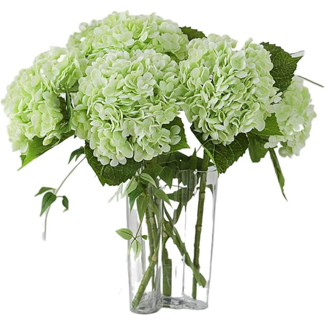 Namzi 3 Pcs 21in Artificial Hydrangea Flower Large Natural Lifelike Real Touch Hydrangea Flower(Green)