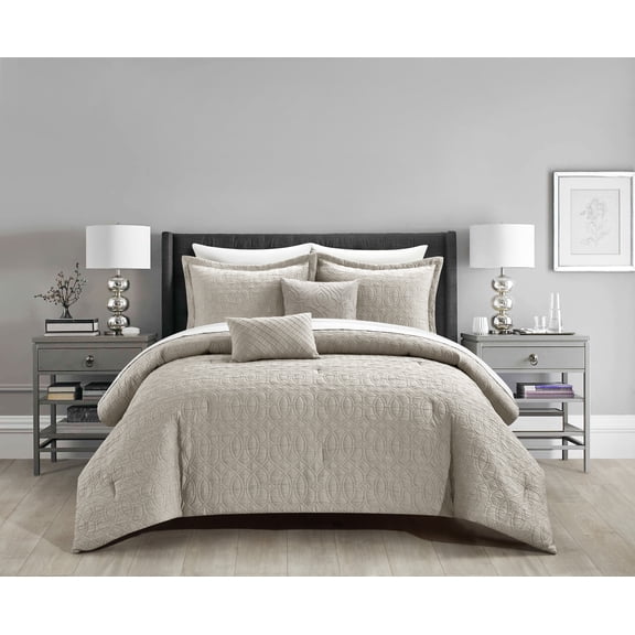 NY&C Home Trinity 9-Piece Jacquard Comforter Set, King, Taupe