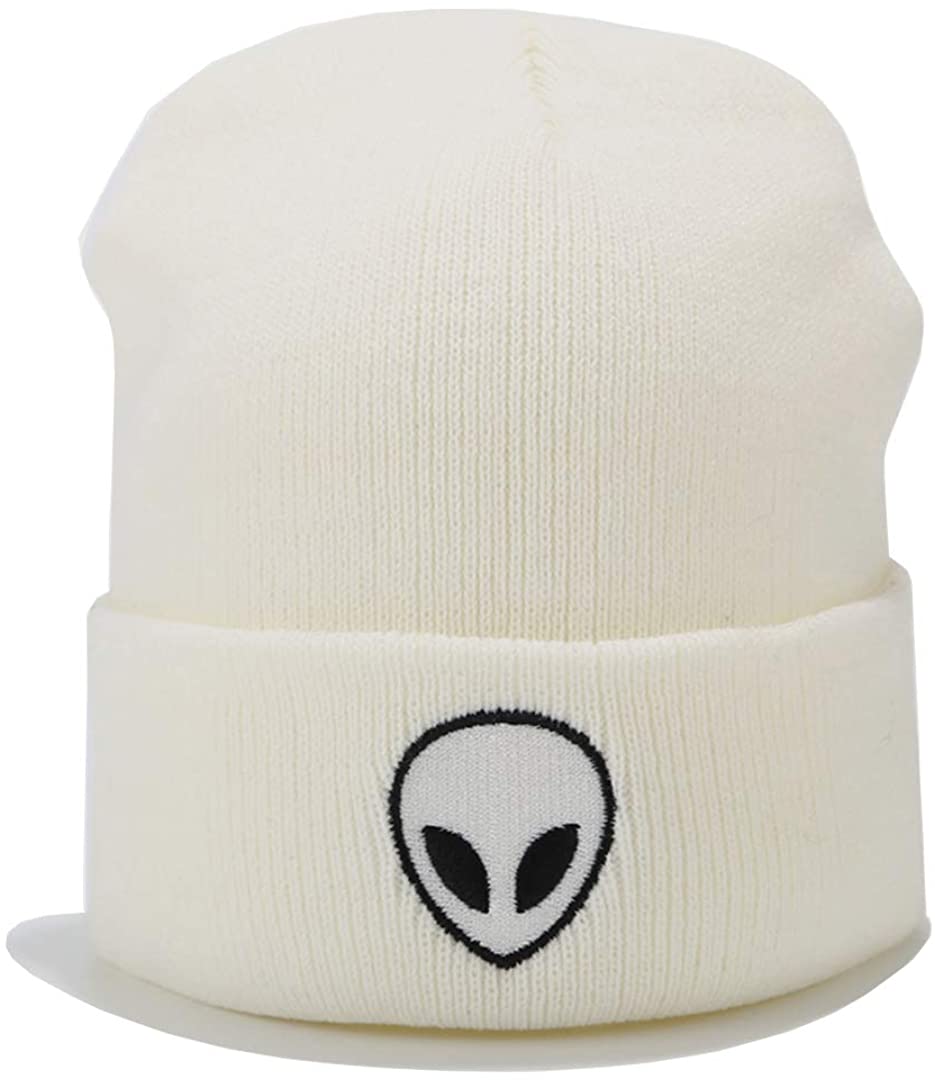 Alien Embroidered Cuffed Beanie Hat 