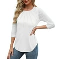 thumbnail image 6 of Jamicy Blouse for Women 2025 Summer Wear Women's Waffle Knit Tops Dressy Business Casual Blouses Lace 3/4 Sleeve Work Shirts Fall Clothes, 6 of 8