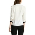 thumbnail image 3 of INSPIRE CHIC Women's Tie V Neck Half Sleeve Button Cuffs Work Office Shirt Elegant Blouses XS White, 3 of 8