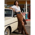 thumbnail image 5 of Women's Western Fringe Skirt, High Waist Side Slit Tassel Maxi, Boho Chic Slimming Stretchy Casual, Holiday Party Gown Women, 5 of 9