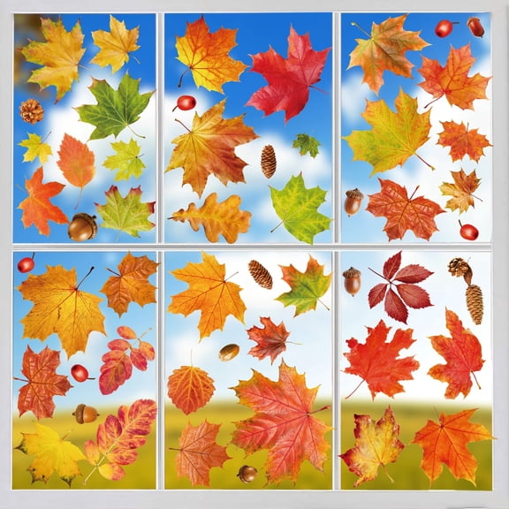 Fall Window Clings, 169 PCS Autumn Maple Leaf Window Decals Clings for Glass Windows Thanksgiving Decorations