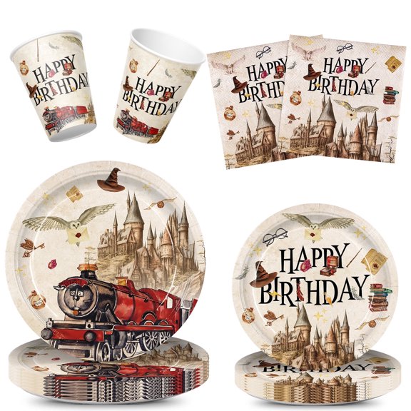 PIUMOJ Magic Wizard Tableware Suitable, Magical Theme Party Dinnerware, Plates Napkins, Wizard Theme Supplies, Serves 20 Guests