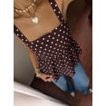 thumbnail image 3 of Women Polka Dot Sleeveless Tank Top Square Neck Back Tie A Line Peplum Casual Summer Blouse Coffee Brown S, 3 of 8