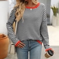 thumbnail image 5 of MESSUEN Crew Neck Sweater for Women Striped Sweater Long Sleeve Sweaters for Women Summer Tank Tops for Women Womens Tops Casual Basic Tops for Women's Tops Black L, 5 of 7