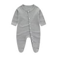 thumbnail image 1 of WEIYLL Girls Rompers Cute Solid Color Outfits Short Sleeve Crew Neck Button Summer Grey Toddler Playsuit for 3-6 Months, 1 of 2