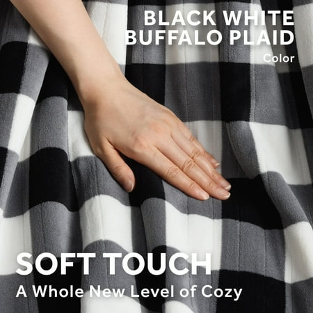 Sunbeam Electric Heated Throw Blanket Black/White Plaid Microplush Faux Shearling 4 Heat 50x70