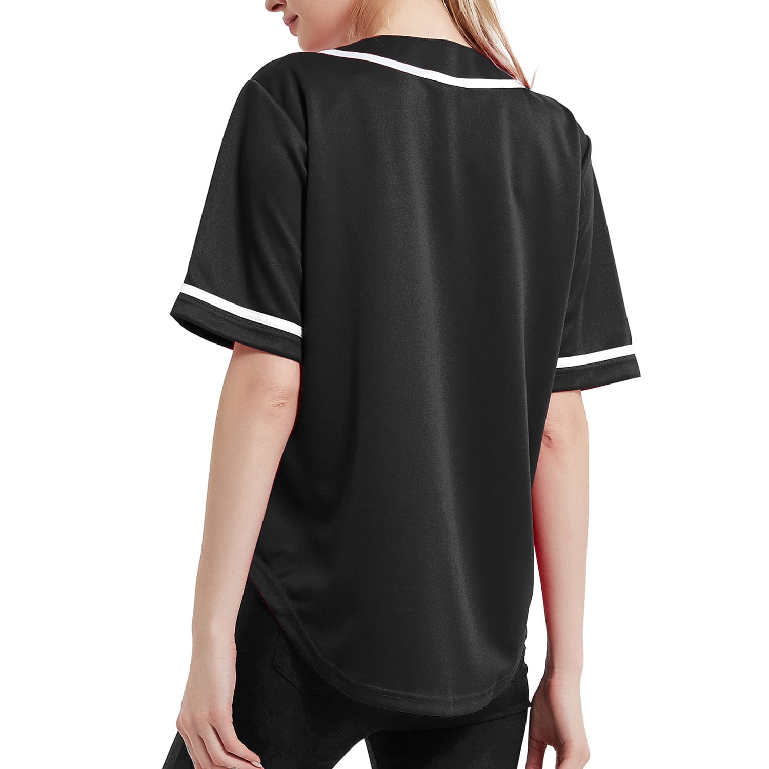 TOPTIE Women's Baseball Jersey Hip Hop Hipster Button Down Baseball T-Shirt-Black White-S