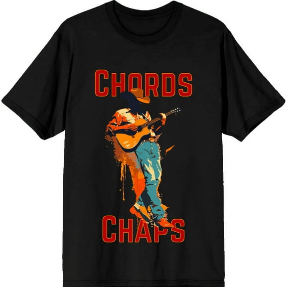 "Chords & Chaps" Cowboy Americana Adult Black Crew Neck Short Sleeve Tee-XL