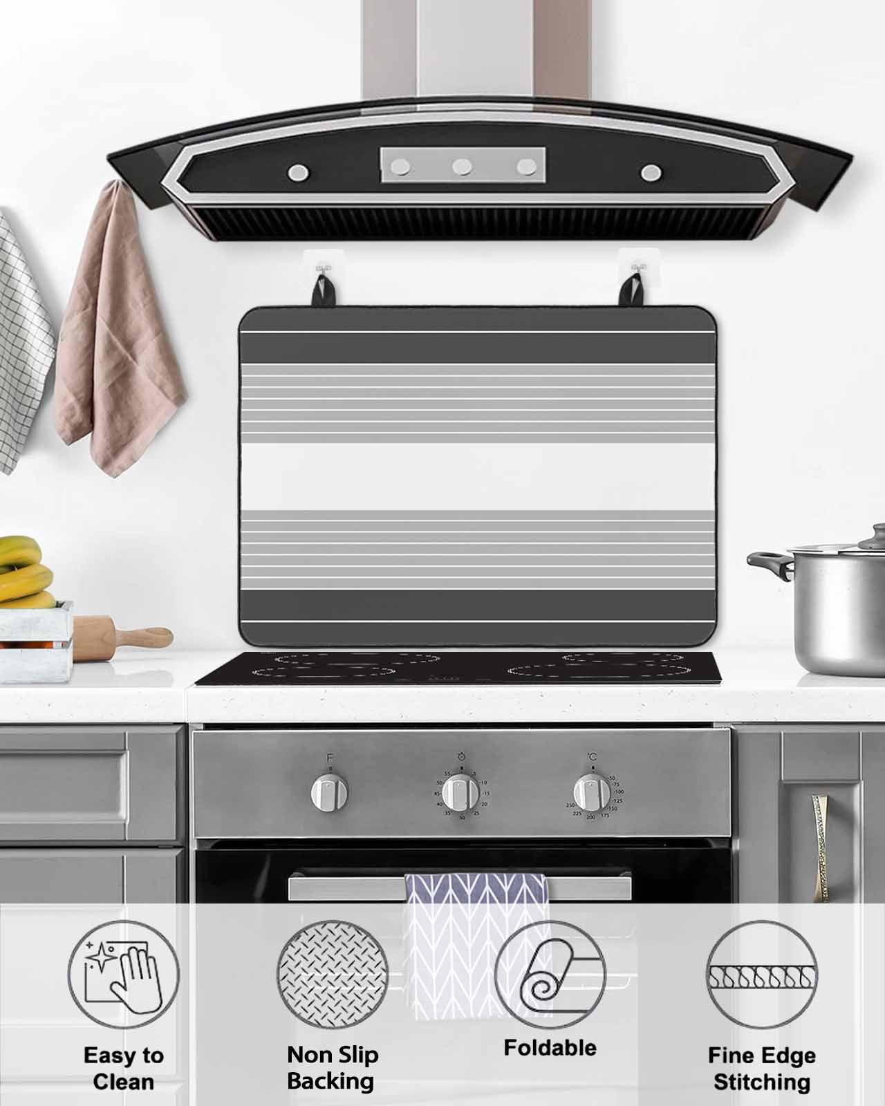 nqOlkjepod Large Induction Cooktop Protector Mat 36"x21", Black Grey Stripe Stove Top Covers for Electric Stove, Modern Art Horizontal Striped Stove Burner Cover Mats, Glass Top Stove Cover