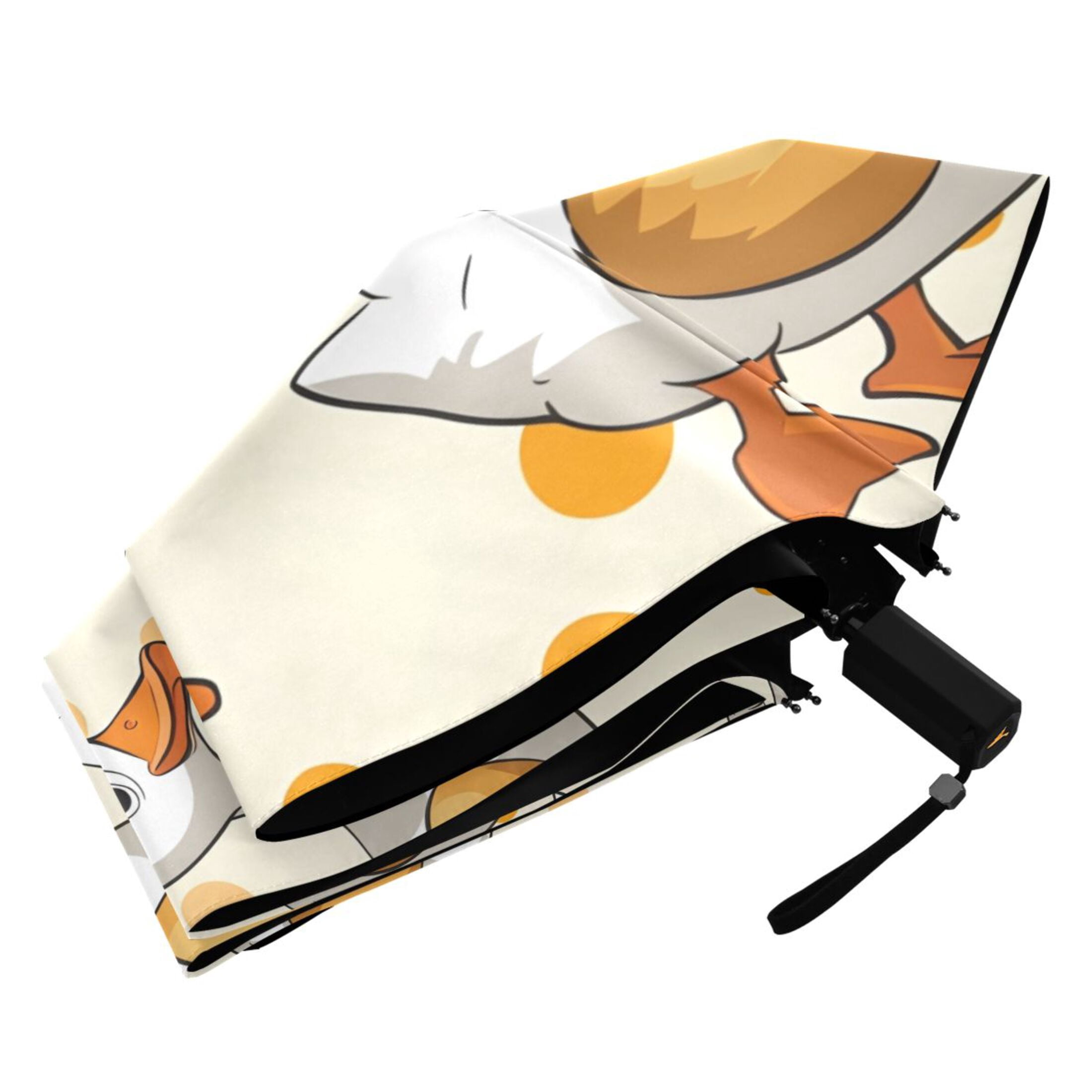 Cartoon Duck and Polka Dots Compact Sun Umbrella Windproof Travel Umbrellas for Rain Strong Portable UV Protection