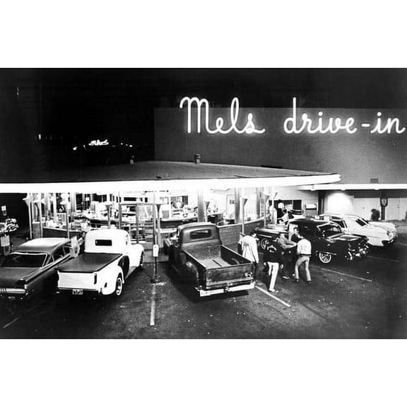 American Graffiti Classic Hot Rod Cars Pickups Mels Drive-In Diner 24x36 Poster