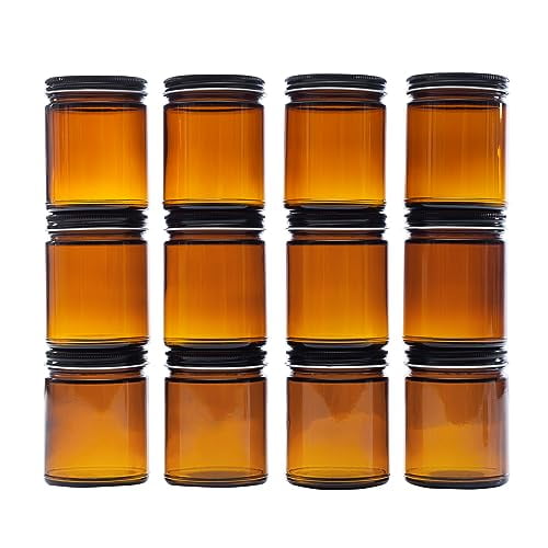 9 Ounce Amber Glass Straight Sided Mason Canning Jars - with 70mm Black Metal Lids - Case of 12$$Home Decor, Kitchen, & Other