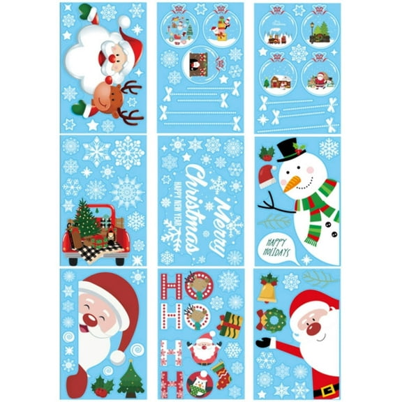 Christmas Static Glass Window Decoration Background Decorative Stickers(Santa Claus  Penguins)