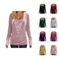 thumbnail image 1 of Womens Sparkle Top 2026 Spring Fashion Y2K Long Sleeve V Neck Loose Velvet Sequin Patchwork T Shirts Rave Outfits, 1 of 8