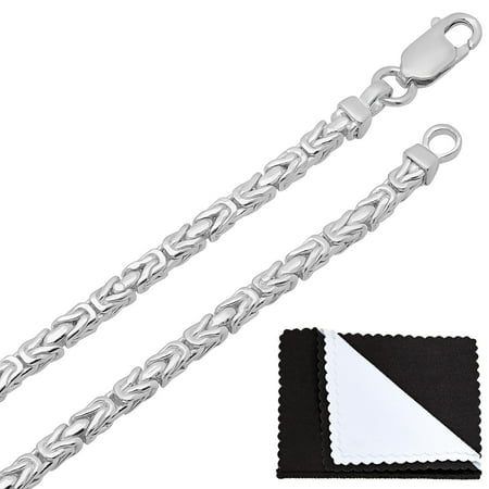 - 3.3mm 925 Sterling Silver Nickel-Free Boxed Byzantine Link Italian Chain, 28