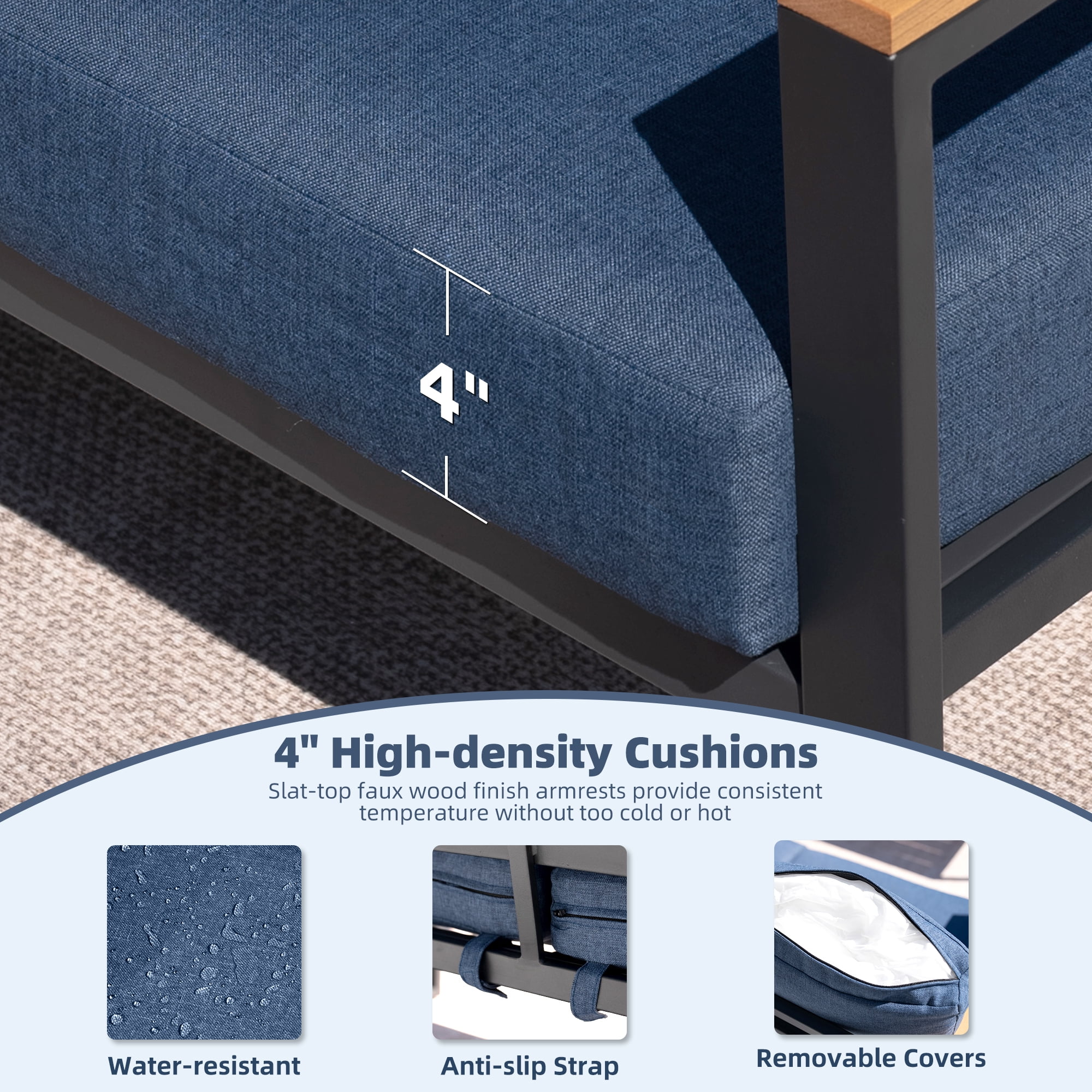 COMLAX FIELD 4-Piece Patio Furniture Set, Metal Outdoor Conversation Set with Coffee Table & Removable Cushions