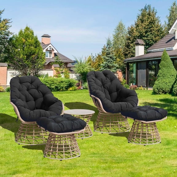 FKS LIFE Patio Swivel Chairs, Outdoor Furniture Sets Wicker Swivel Chairs with Thick Cushions and Ottoman - Set of 5