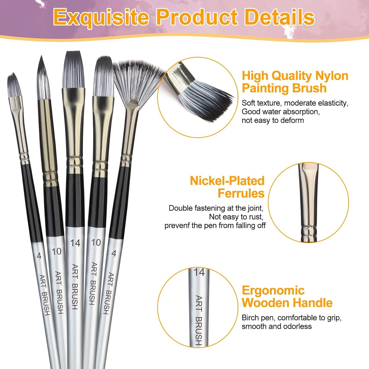 JJEAN-Paint Brushes Set, 24 Pcs Synthetic Acrylic Paint Brushes with Cloth Pouch and Palette Knife, Professional Artist Brushes for Acrylic Painting, Oil, Watercolor, Gouache, Face Painting (Grey)