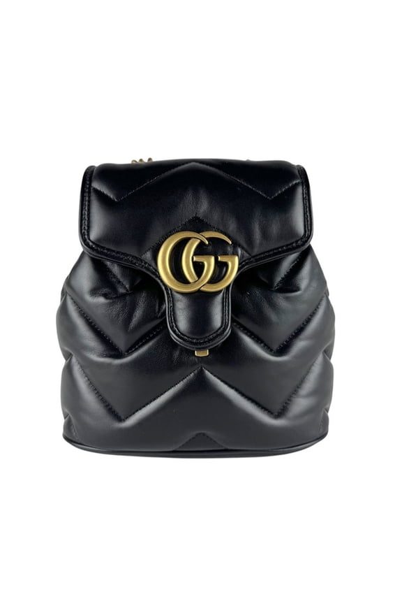 Pre-Owned Gucci GG Marmont Leather Backpack, Black, Women's, 777253 z10174