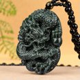 thumbnail image 2 of GKNET Natural Black Nephrite Jade Men Women Gift Lucky Zodiac Dragon Pendant, 2 of 8