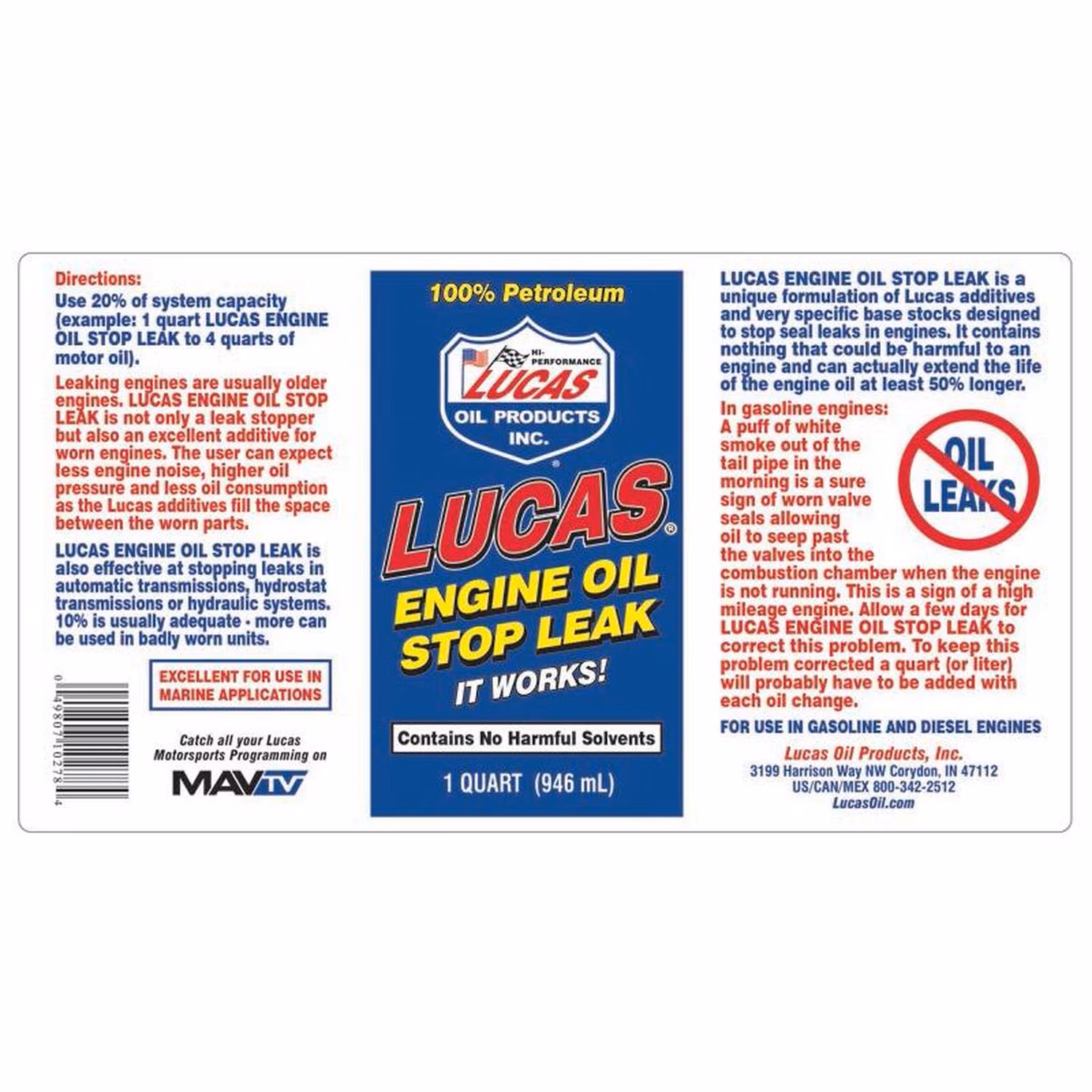 thumbnail image 2 of Lucas Oil 10278 Engine Oil Treatment Stop Leak - 1 qt, 2 of 4