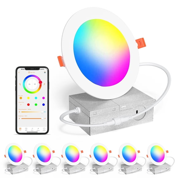 Lumières Encastrées Intelligentes LED 4 Pouces, Bluetooth RGBCW Changement de Couleur Éclairage Encastré, Compatible avec Alexa, 2700k-6000k Dimmable 1080LM Sans Canalisation