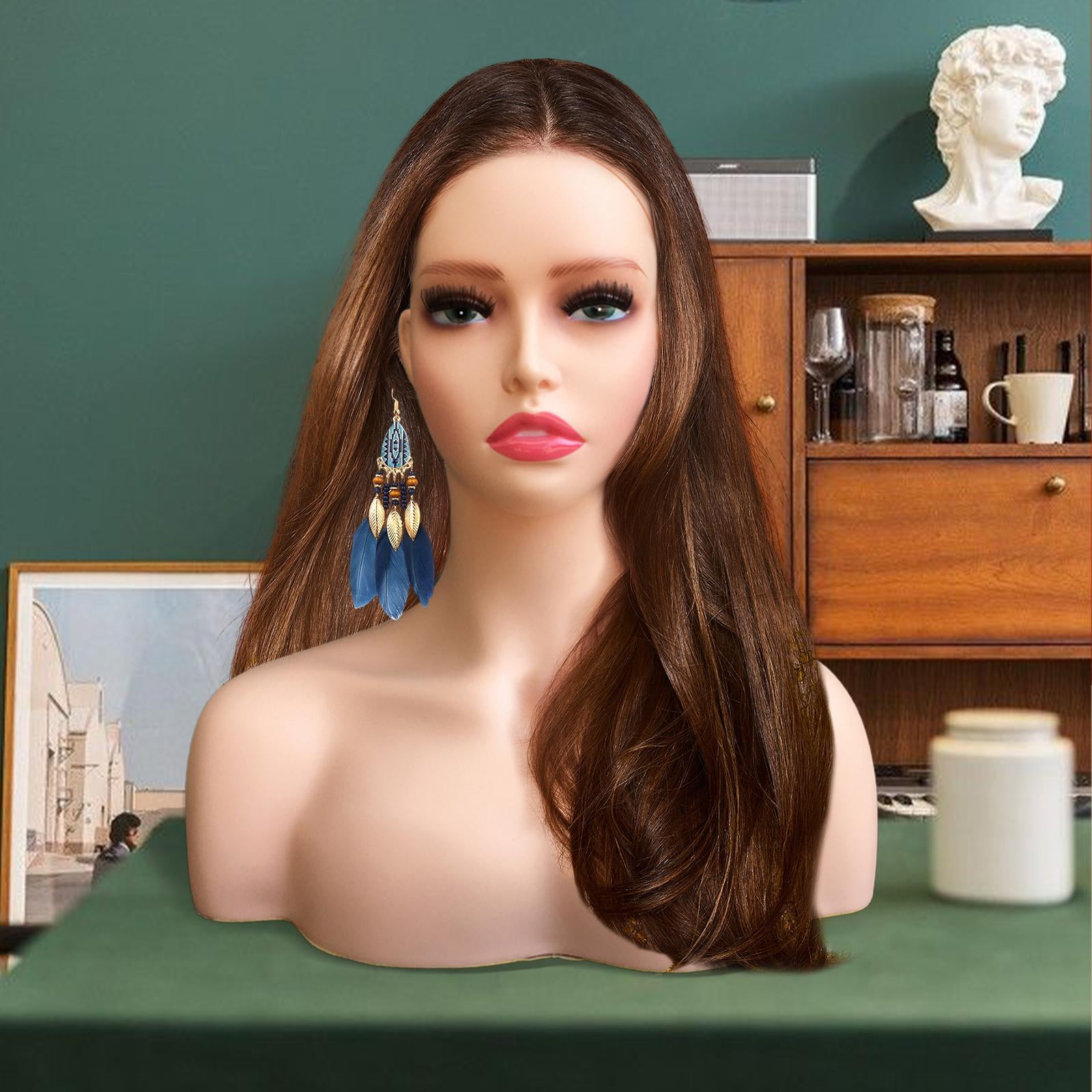 Female Mannequin Head Display Model Brown Cosmetology Holder Bald Manikin Head for Display Making Home Style H