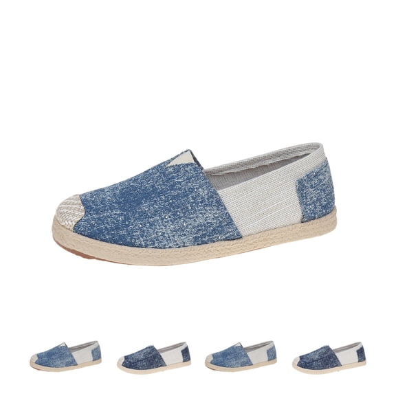IEMIEMIEM Women's Flat Shoes Classic Slip on Casual Cap-Toe Platform Simple textured denim Espadrille Canvas Loafers 6 wide