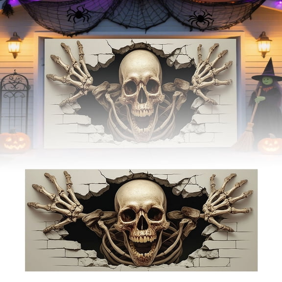 Spooky Halloween Garage Door Banner 7x16 FT - Glow in Dark Bat Pumpkin Design, Weather Resistant Polyester Outdoor Decor for Yard, Party Photo Background