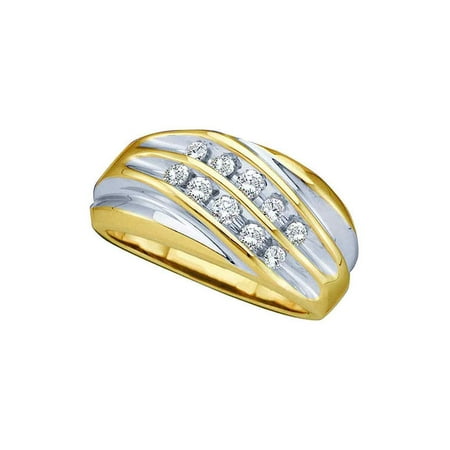 Two Tone Diamond Anniversary Band - 10kt Yellow Two-tone Gold Mens Round Diamond Wedding Anniversary Band Ring 1/2 Cttw