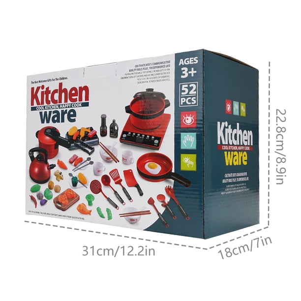Set De Cocina De Madera Para Juego De Simulación – 10 Piezas: Ollas, Sartenes, Especias, Cuchillos, Platos Y Cubiertos
